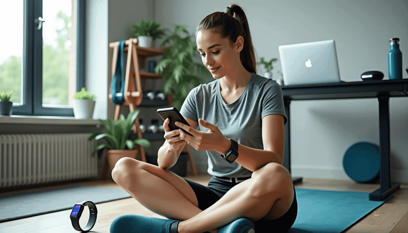 A woman sitting on the floor with her phone.