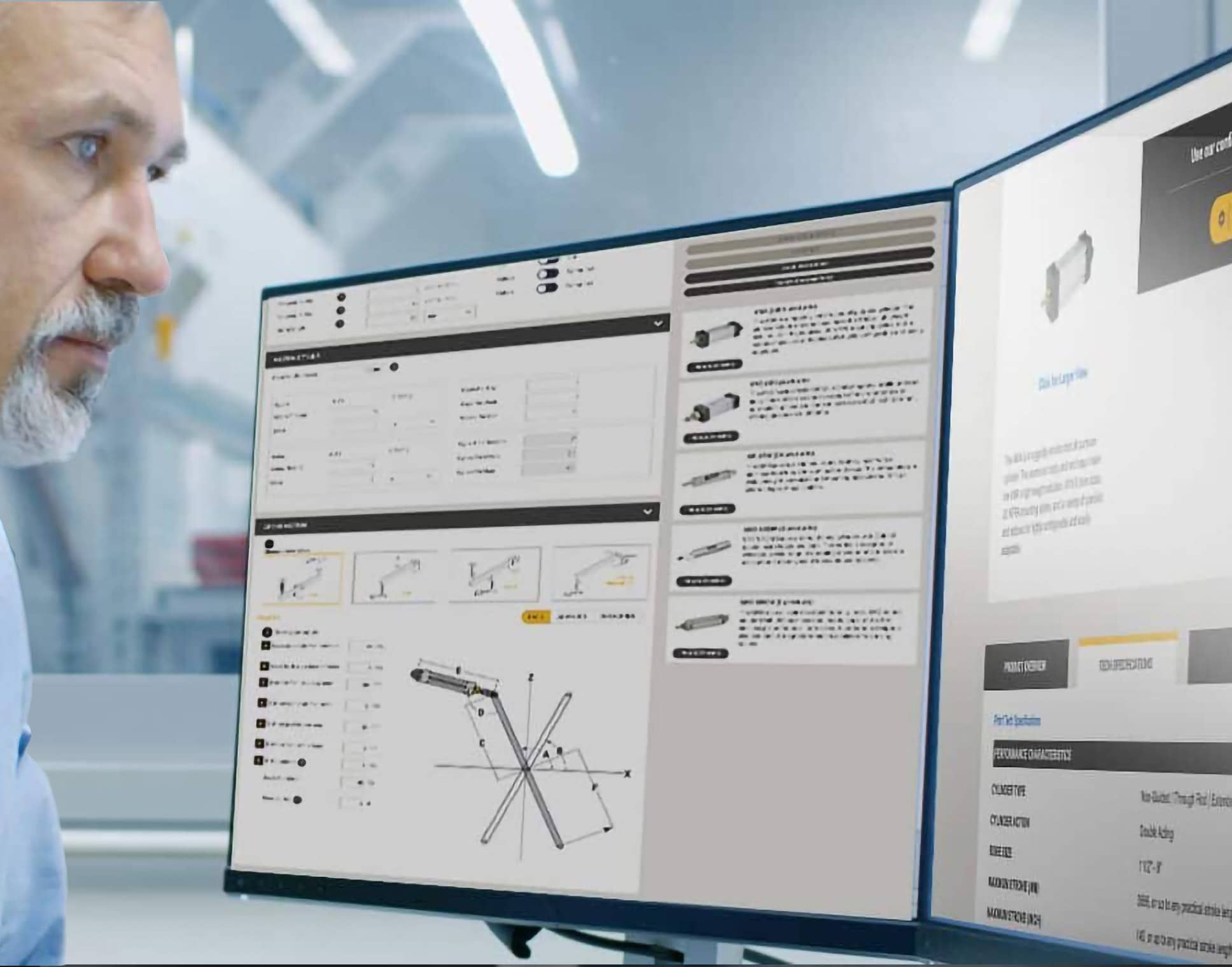 An engineer using multiple monitors to design a new system.