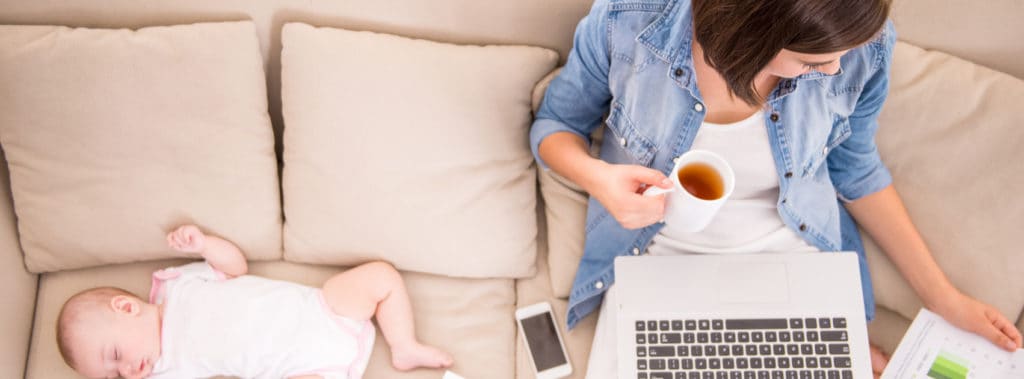 Mother working from home
