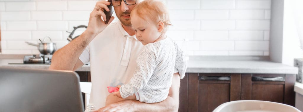 Work from home male figure with child