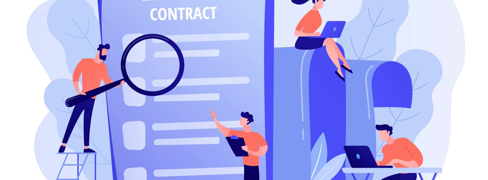 Animated people reviewing a contract