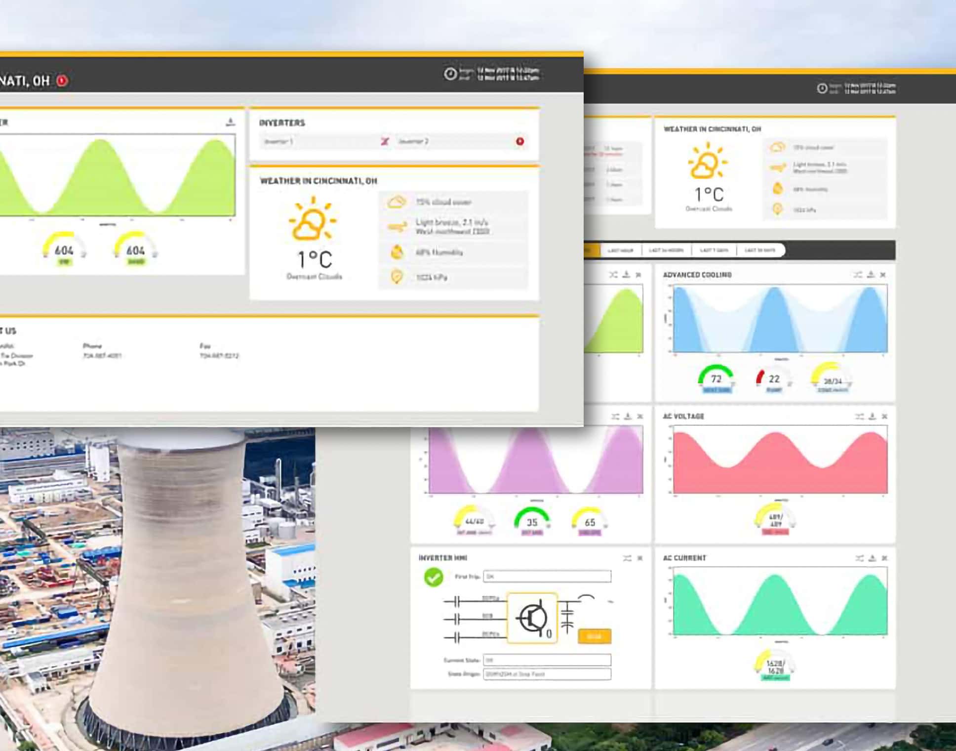 Screenshots of a web application used to monitor inverters